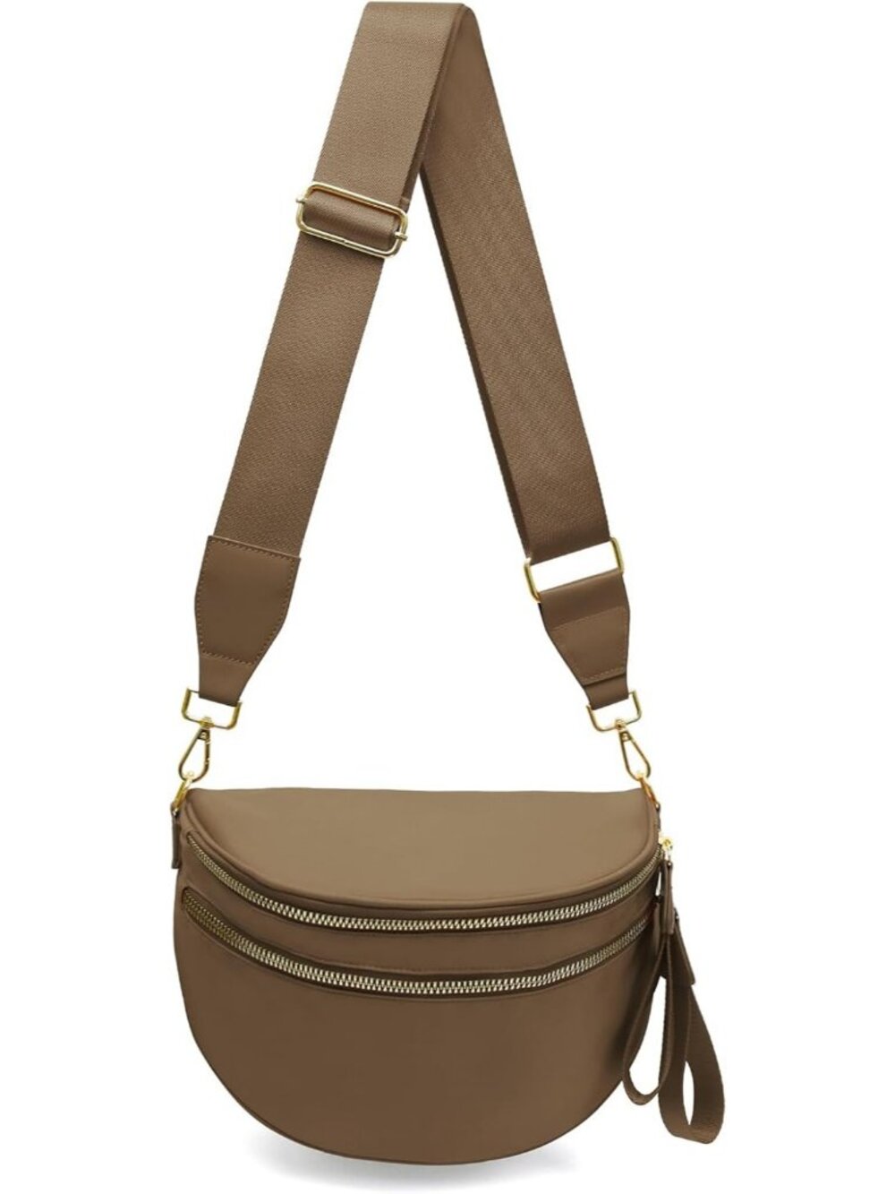 Women's Brown Pure Color Checkered Nylon Fanny Pack Travel Crossbody Bag